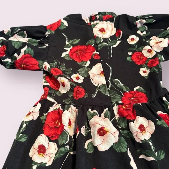 Girls Red And Black Dream Floral Dress with Ruffle Accents And Cut Out Sz 4 - Picture 11 of 11